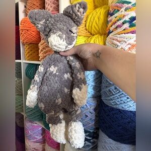 handmade Crochet gray wolf knotted lovey